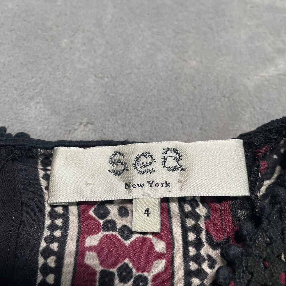 SEA New York Ezri Blouse Womens 4 Silk Blend Floral Boho Peplum Lattice Lace - Picture 3 of 11